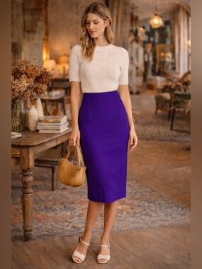 Vintage KGR Purple Satin Pencil Skirt High Waist Midi Fully Lined Size 4 (8)